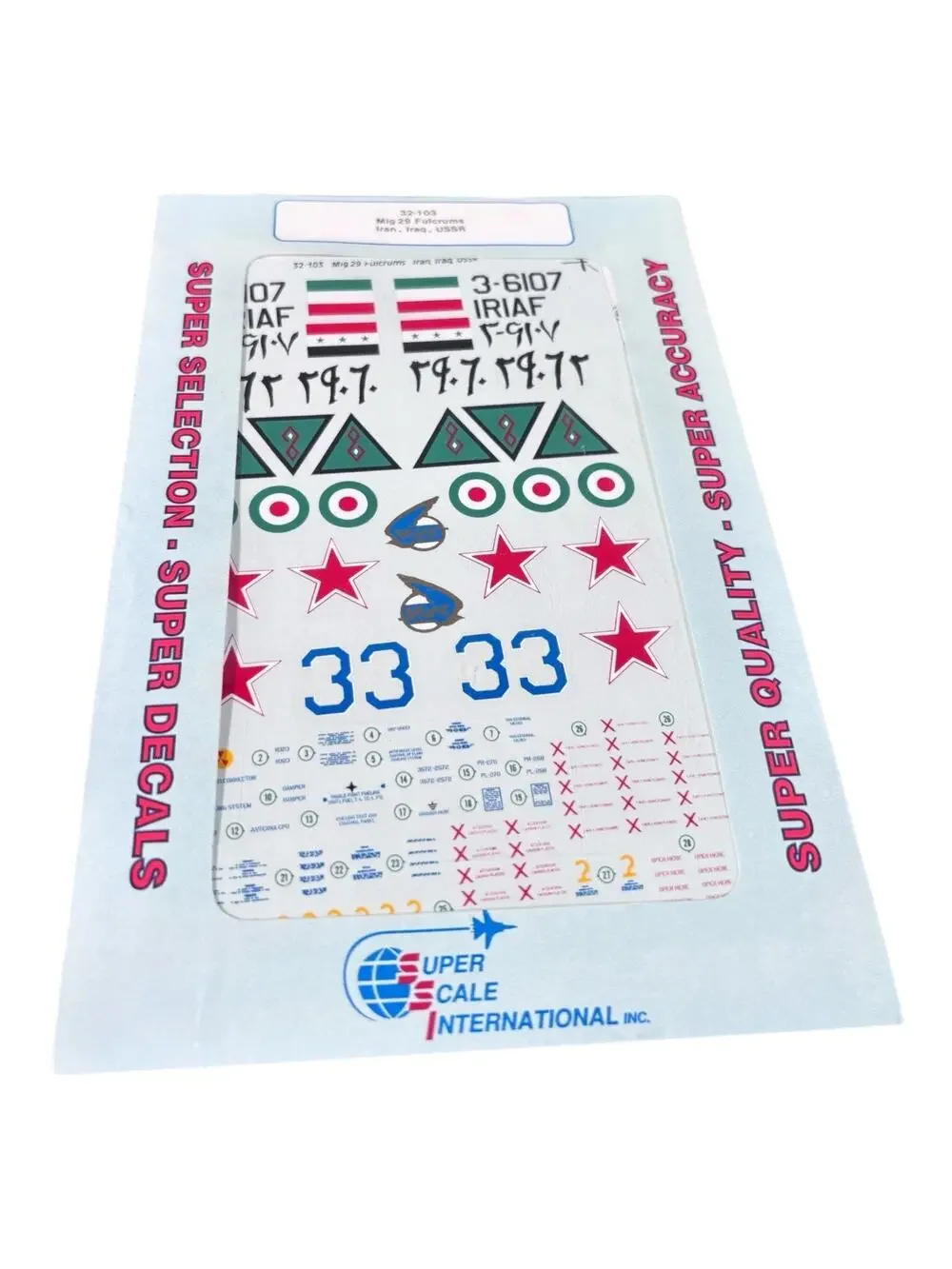Super Scale 1/32nd Scale Mig-29 Fulcrums Decal Sheet No. 32-103